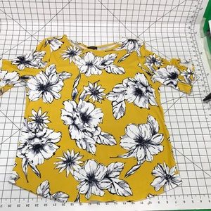 Ann Taylor Factory Yellow Floral Blouse Ruffles XL